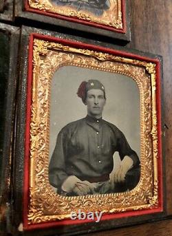 Civil War Zouave Soldier Possible ID 4th Michigan 1/6 Ambrotype 1860s Tinted