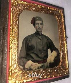 Civil War Zouave Soldier Possible ID 4th Michigan 1/6 Ambrotype 1860s Tinted