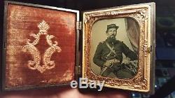 Civil War ambrotype of bearded Union officer armed with sword union case