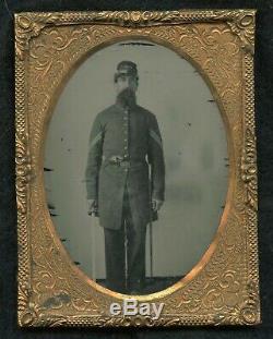 Civil War ambrotype of double armed Union corporal with S&W revolver and buckle