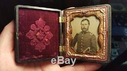Civil War ambrotype of early war Union soldier or militia with eagle head sword