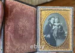 Civil War era 1/4 plate clear glass ambrotype mother with child