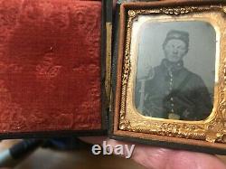 Civil War era Soldier-Tintype Photo in Brass frame-Inside period Carrycase (F)