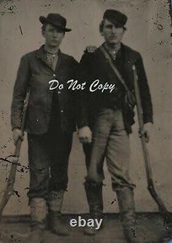 Civil War era Tintype- 2 men with rifles- soldiers scouts Hunters 20% off sale