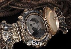 Civil War gold filled mourning hair Bracelet photo locket clasp Dr Bolles Viola