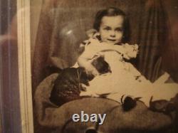 Civil War pair of CDV's (sisters) with one sister holding adorable CAT Hartfo