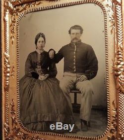 Civil War quarter plate ambrotype of soldier with his sweetheart nice image