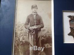 Civil War soldier cdv photograph with Service medal and letter in frame