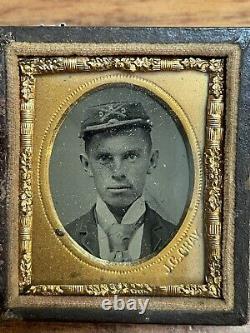 Civil War soldier tintype photograph & case stamped J. C. GRAY