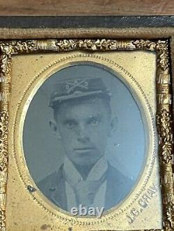 Civil War soldier tintype photograph & case stamped J. C. GRAY