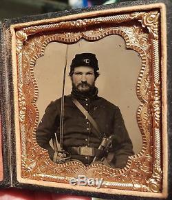 Civil War tintype of double armed cavalry soldier excellent condition