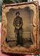 Civil War Tintype Quarter Plate Large Image Of Armed Union Soldier Backdrop