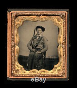 Confederate Civil War Soldier Armed Possibly Texas 1/6 Ruby Ambrotype