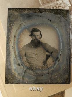 Confederate Civil War Soldier Ruby Ambrotype Cracked 6th Plate Patriotic Mat