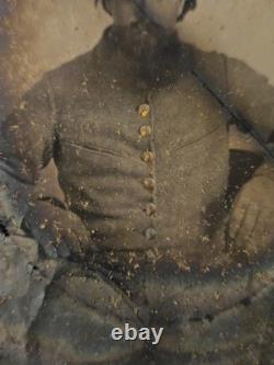 Confederate Civil War Soldier Ruby Ambrotype Cracked 6th Plate Patriotic Mat