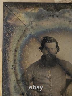 Confederate Civil War Soldier Ruby Ambrotype Cracked 6th Plate Patriotic Mat