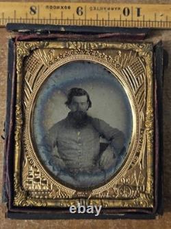 Confederate Civil War Soldier Ruby Ambrotype Cracked 6th Plate Patriotic Mat