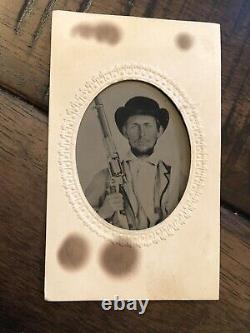 Confederate Civil War Soldier Tintype Armed w Bowie Knife & Colt Revolving Rifle