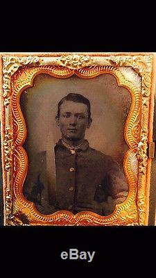 Confederate Civil War ambrotype Confederate With Huge Bowie knife & Bible RARE