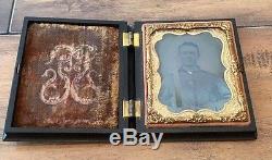 Confederate Civil War ambrotype Confederate With Huge Bowie knife & Bible RARE