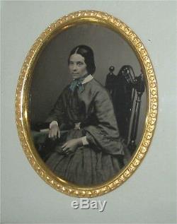 Daguerreotype Photo Portrait of Elegant Lady 1850's Civil War Era Gold Frame