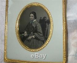 Daguerreotype Photo Portrait of Elegant Lady 1850's Civil War Era Gold Frame