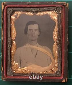 Daguerreotype photo Man With Lock Of Wife's Women Hair Antique Civil War Era