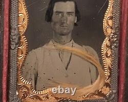 Daguerreotype photo Man With Lock Of Wife's Women Hair Antique Civil War Era