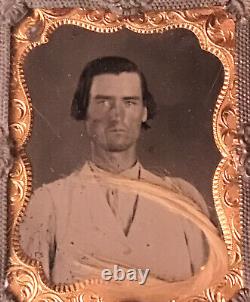 Daguerreotype photo Man With Lock Of Wife's Women Hair Antique Civil War Era