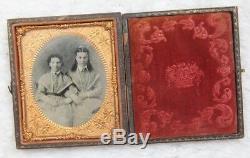 Daguerrotype Photograph Vintage Antique Civil War Era Couple Copper Wood Framed