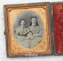 Daguerrotype Photograph Vintage Antique Civil War Era Couple Copper Wood Framed