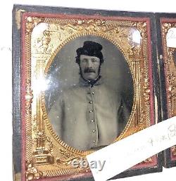 Double 1/6 Ambrotypes Partially ID'd Civil War Soldier in Great Coat & Wife 1860