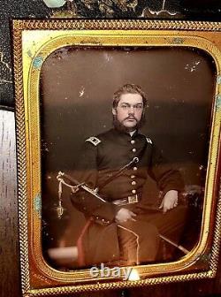 Early Civil War Soldier Armed & ID'd Tinted 1/4 Daguerreotype by Anson New York