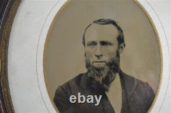 Early antique tintype photo pair oval frame Civil War Era ancestors 19th c 1870