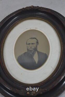 Early antique tintype photo pair oval frame Civil War Era ancestors 19th c 1870