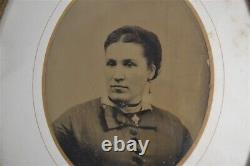 Early antique tintype photo pair oval frame Civil War Era ancestors 19th c 1870