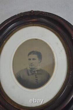 Early antique tintype photo pair oval frame Civil War Era ancestors 19th c 1870