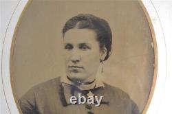 Early antique tintype photo pair oval frame Civil War Era ancestors 19th c 1870