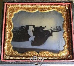 Eerie 1860s Civil War Era 1/6 Tintype Photo Post Mortem Woman Smiling