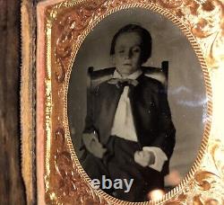 Eerie 1860s / Civil War Era Tintype Photo Post Mortem Boy Propped Up in Chair