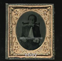 Eerie 1860s / Civil War Era Tintype Photo Post Mortem Boy Propped Up in Chair