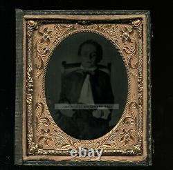 Eerie 1860s / Civil War Era Tintype Photo Post Mortem Boy Propped Up in Chair