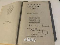 Ernest Hemingway Signed Autograph 1942 Book For Whom The Bell Tolls + Photo Us