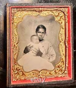 Ethnic Nanny Holding White Baby Civil War Era Tintype Photo 1860s