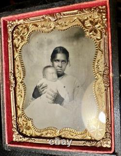 Ethnic Nanny Holding White Baby Civil War Era Tintype Photo 1860s