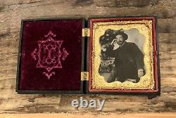 Excellent Civil War Era Tintype Photo Handsome Casual Man Beard & Flowers 1860s