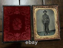 Excellent Double Armed Civil War Soldier Original 1/4 Tintype Photo