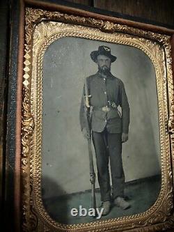 Excellent Double Armed Civil War Soldier Original 1/4 Tintype Photo