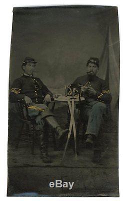 FANTASTIC TINTYPE CIVIL WAR CAVALRY SOLDIERS, SMOKING, DRINKING, RELAXING