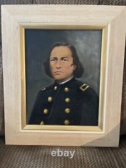 Framed Union Soldier Civil War Portrait Kit Carson Oil Painting Can Board 17x20